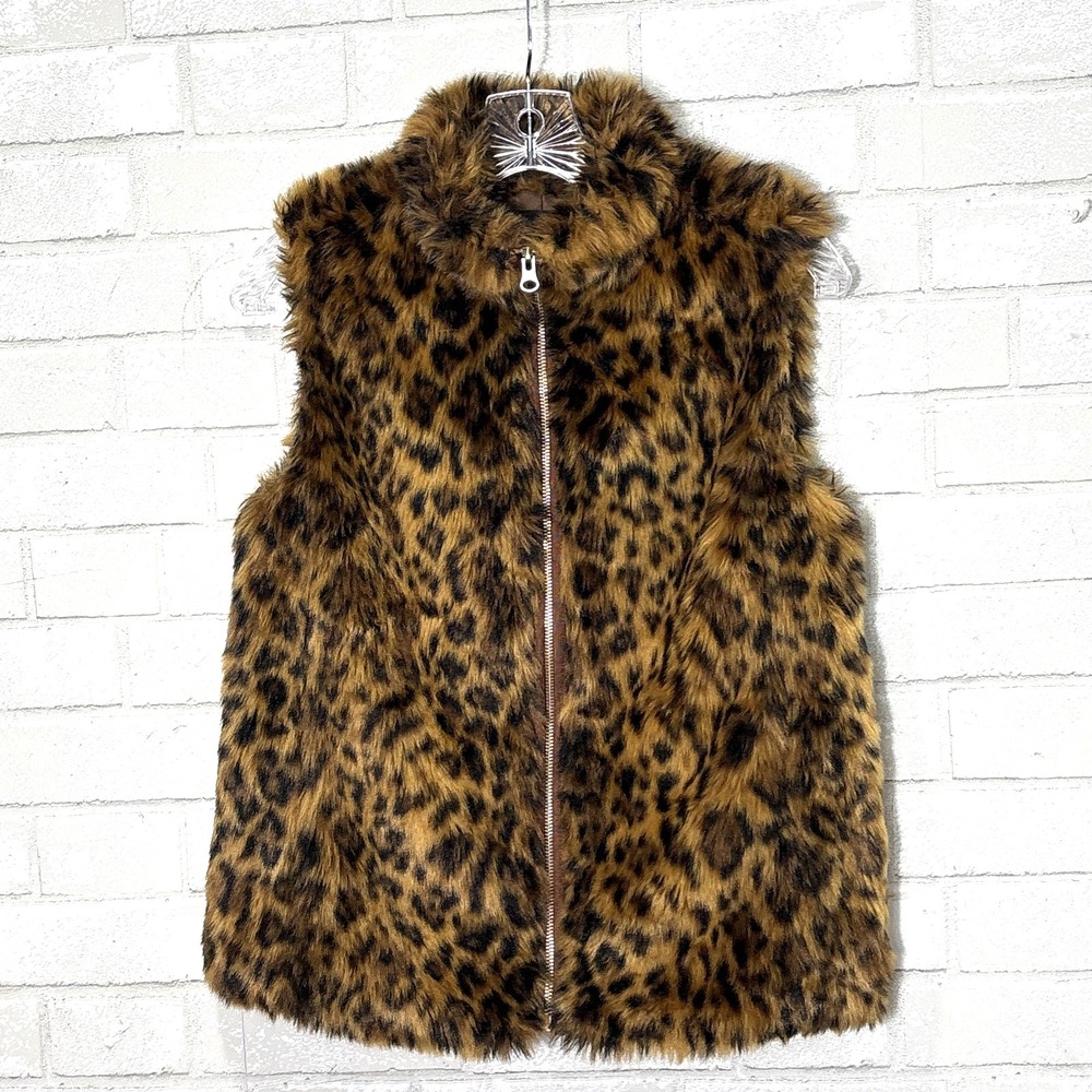 J Crew Womens Leopard Faux Fur Vest Jacket XXS Zip Mob Wife Indie Sleaze Cheetah